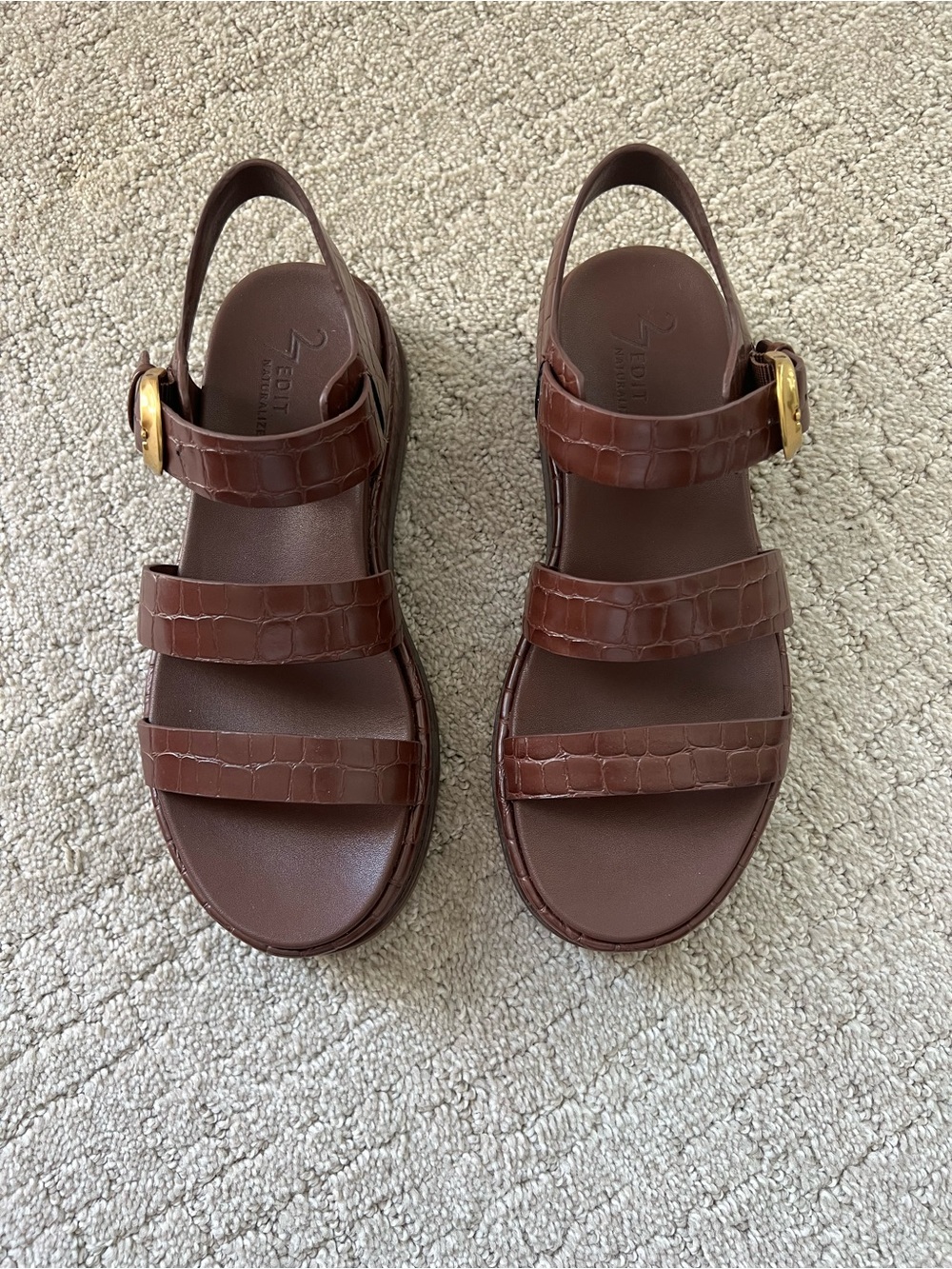 27 Edit Naturalizer Zizi Brown Croco Leather Slide Sandals